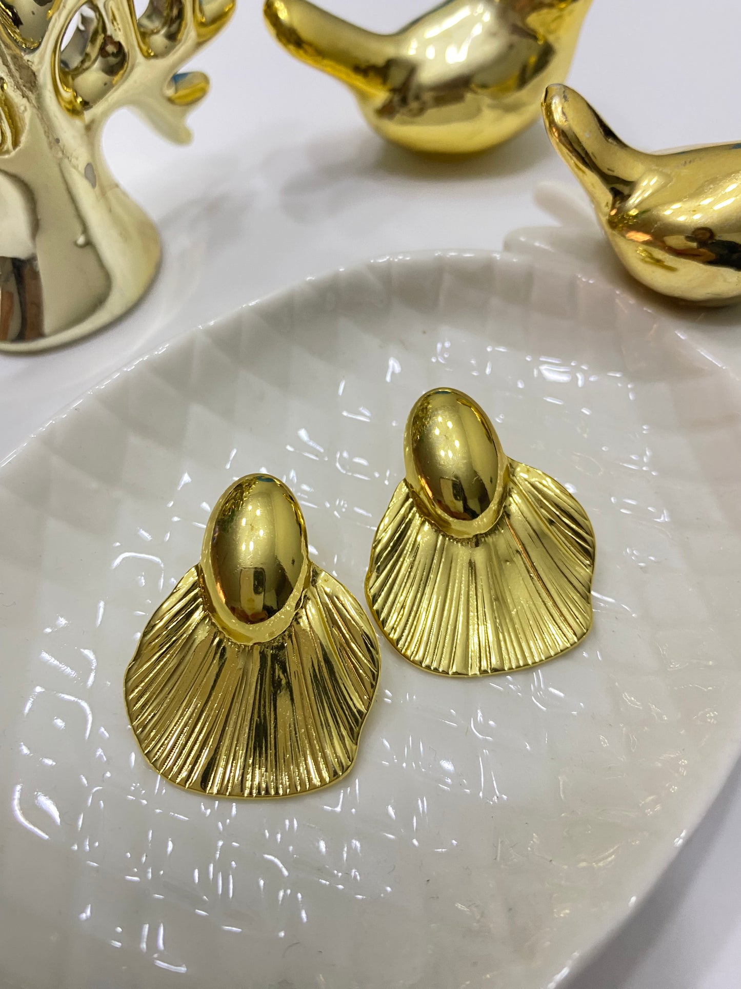 Aros abanico acero dorado