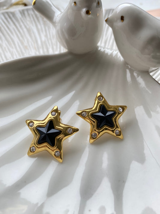 Aros maxi Estrella centro cristal negro