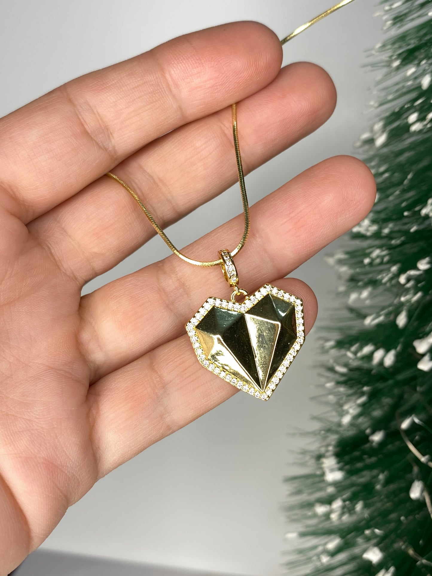 Collar Corazón diamante microcircones baño oro