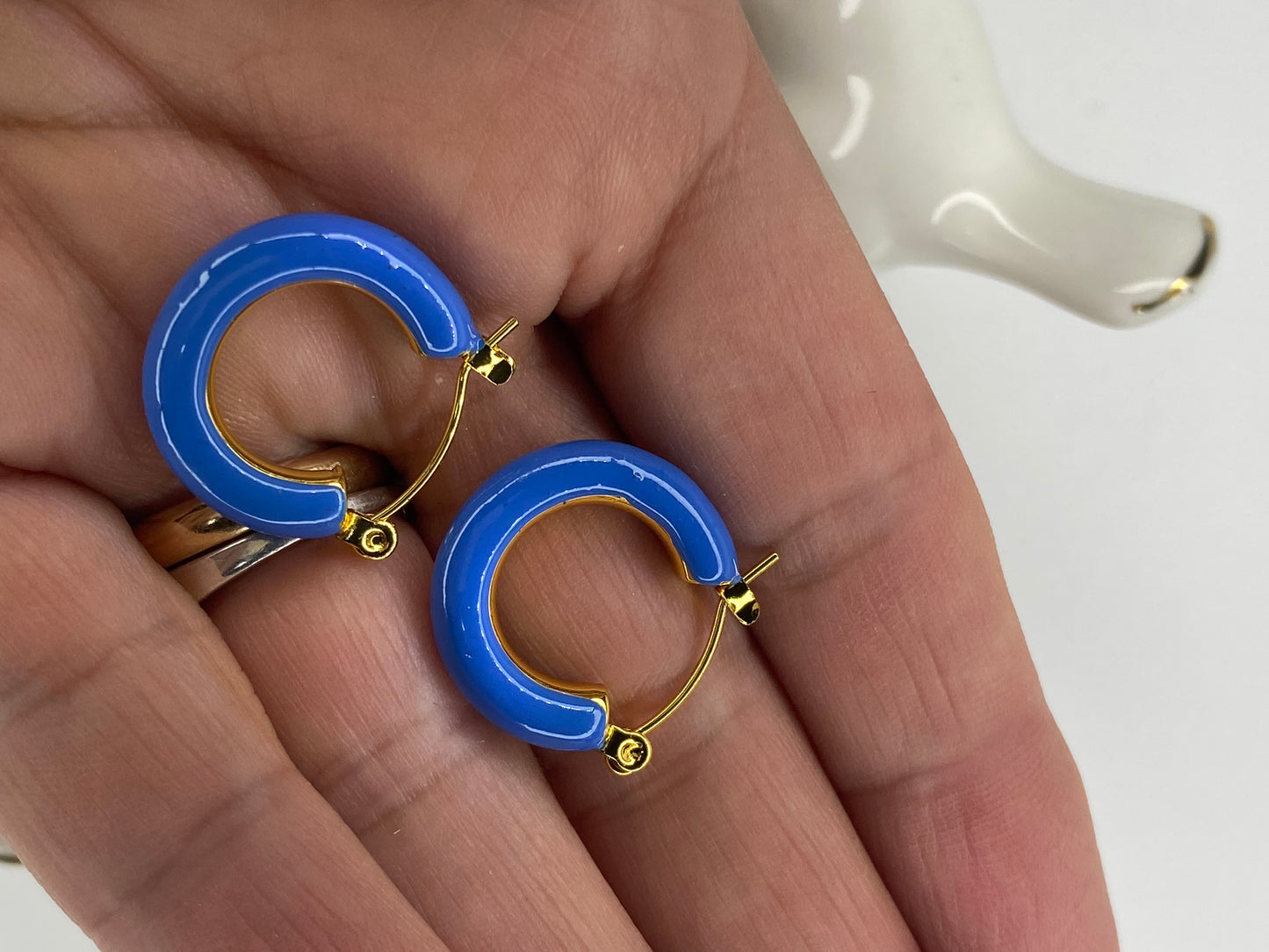 Aros argolla esmaltada azul/acero 25mm