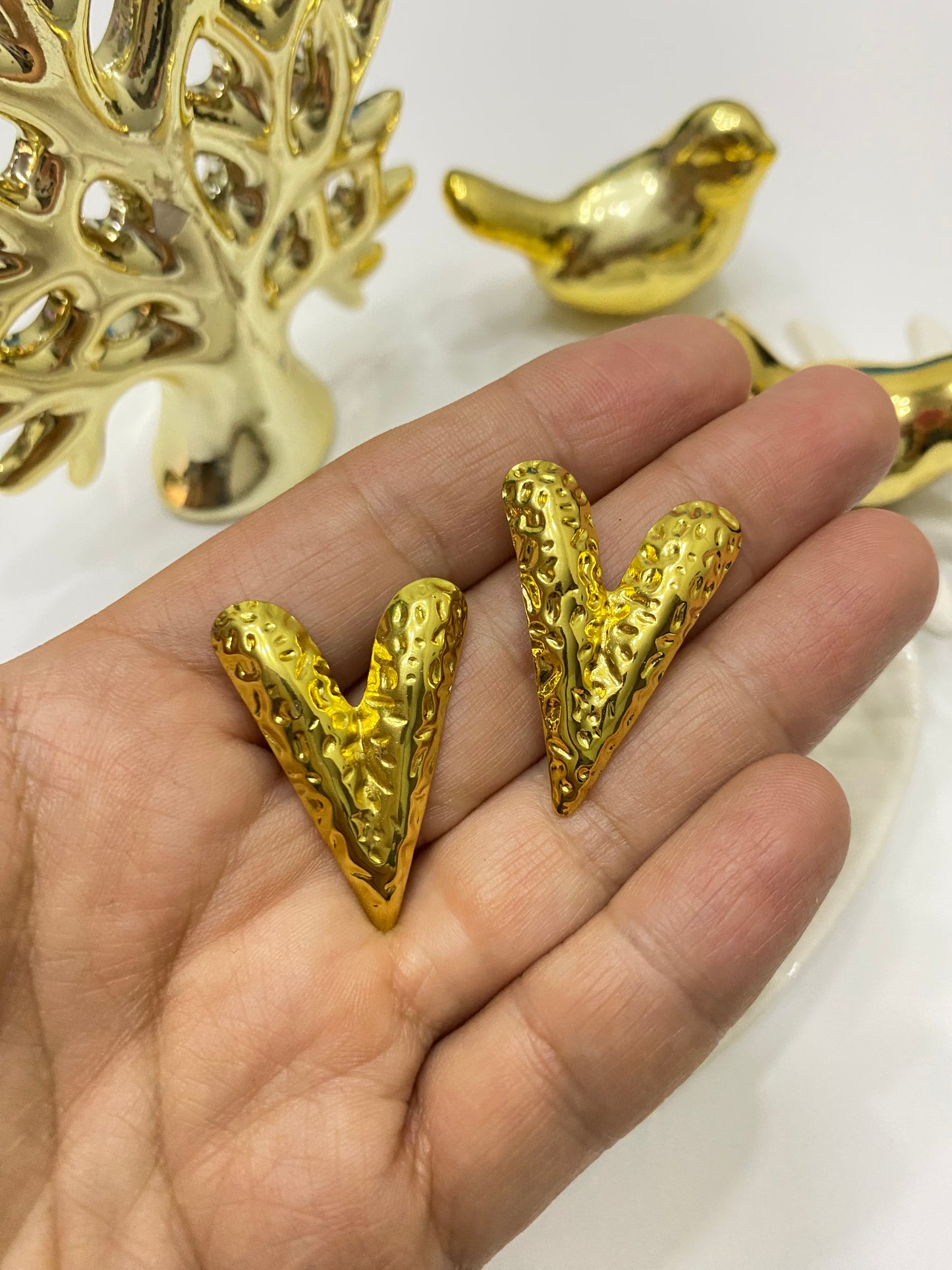 Aros maxi corazón acero dorado