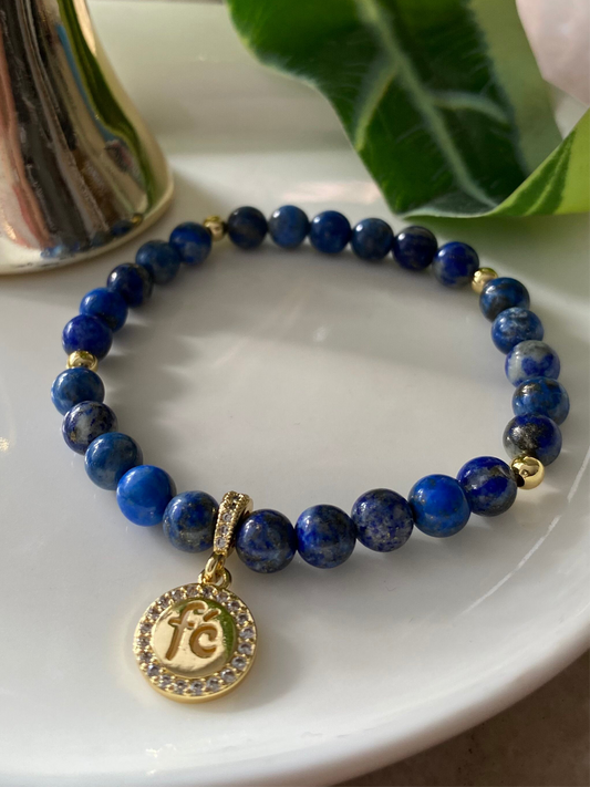 Pulsera Fe Con Piedras Lapizlazuli 6mm