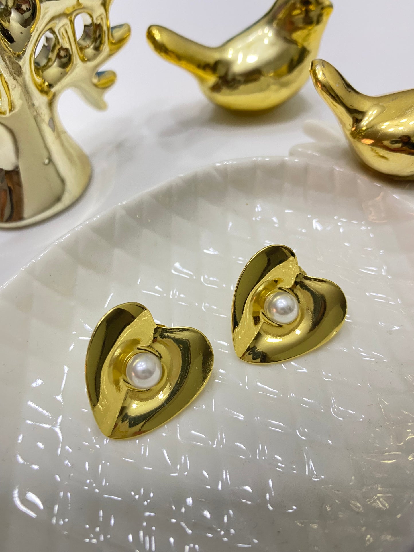 Aros acero corazón dorado perla tesoro de amor