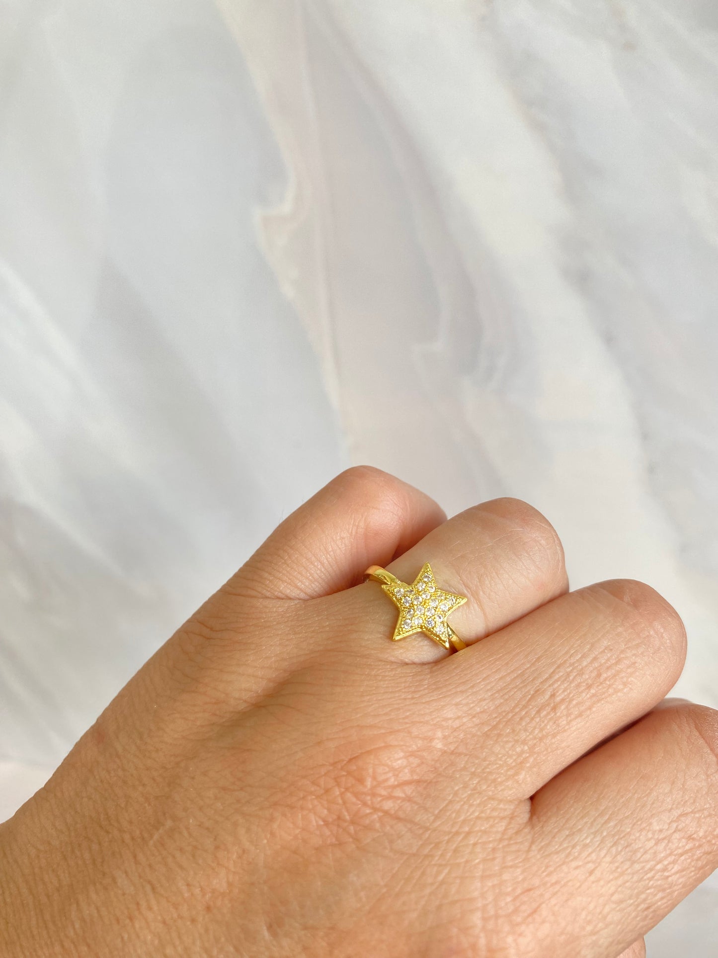 Anillo ajustable Estrella rodio dorado y microcircones