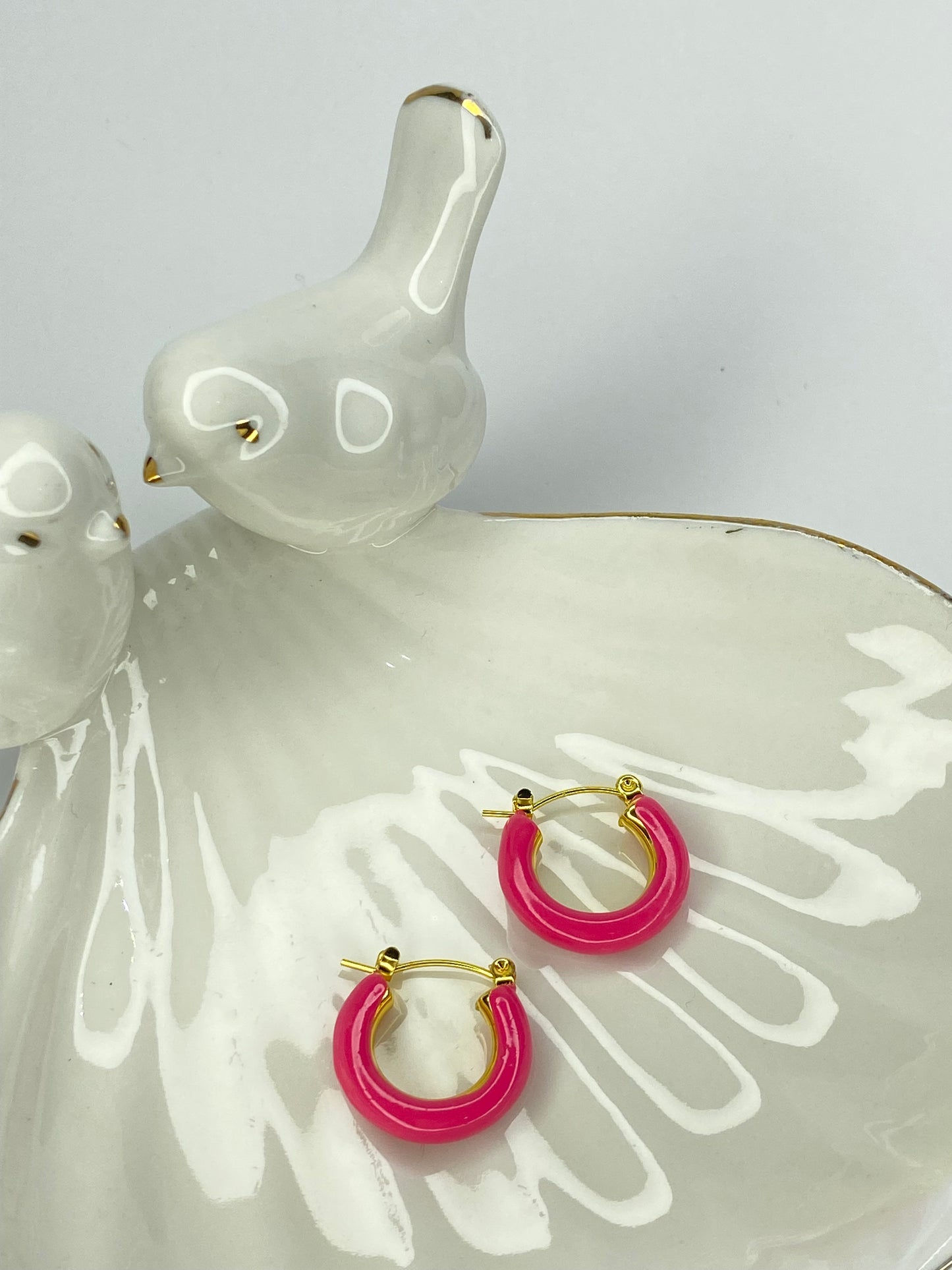 Aros argolla esmaltada fucsia/acero 25mm