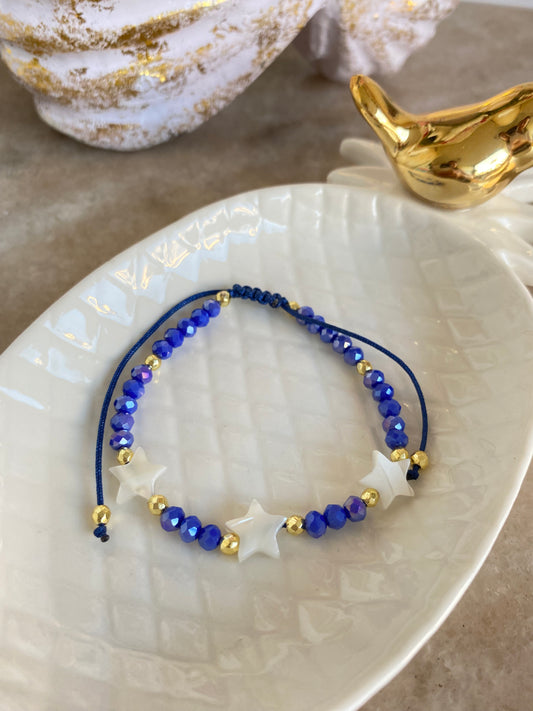 Pulsera Trio Estrella de Promesa azul y nácar