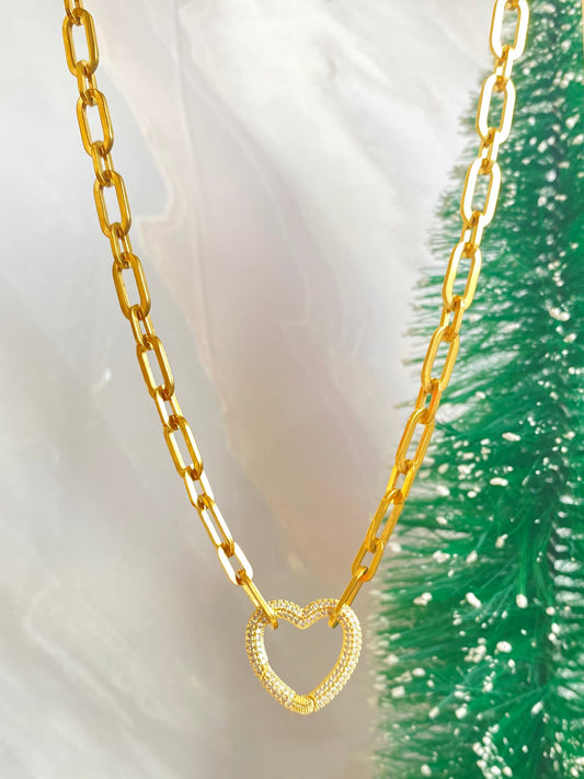 Collar dije gancho Corazón dorado y microcircones Largo 50 cms.