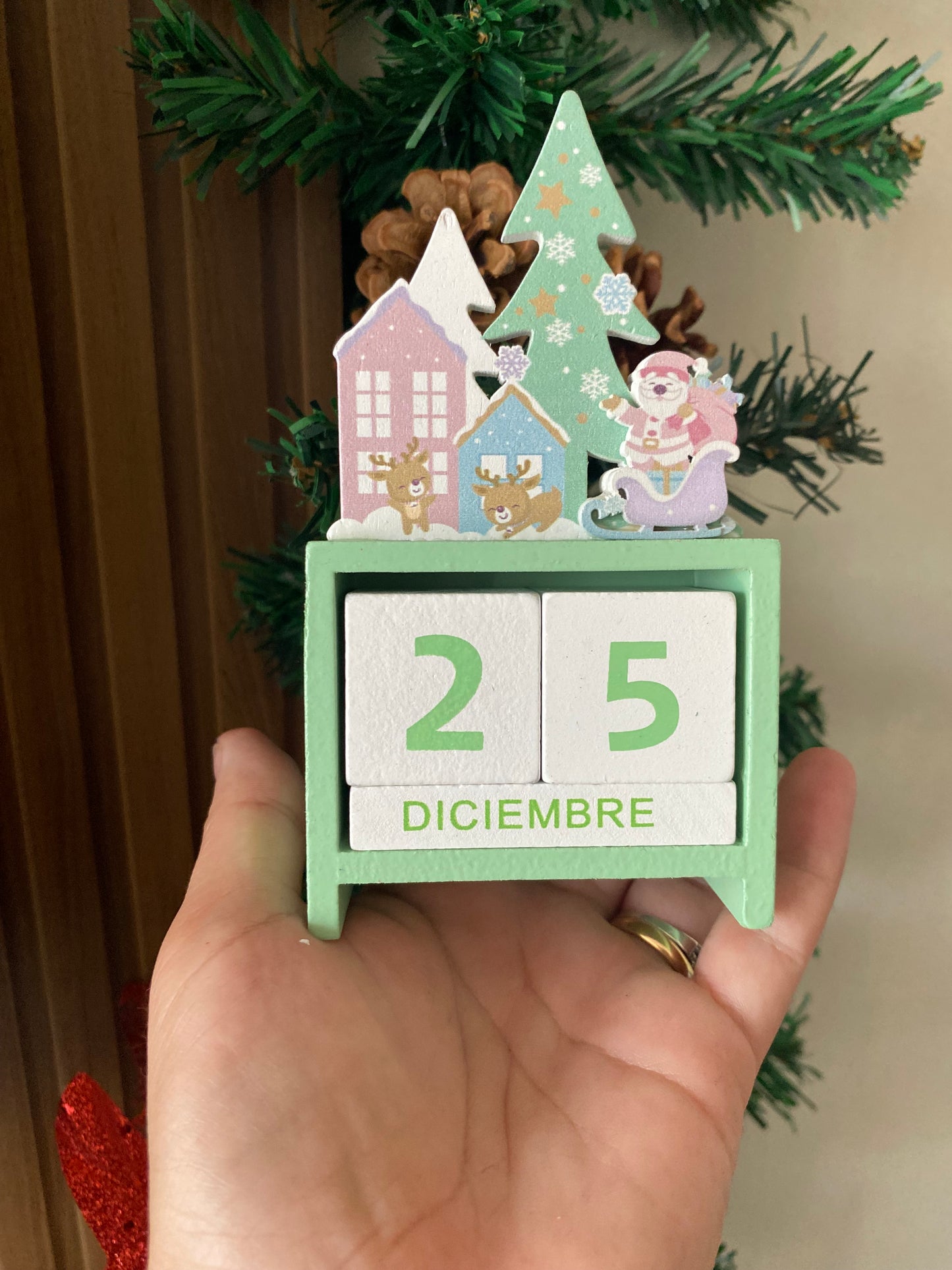 Calendario Eterno Ciudad Navidad Verde agua • madera