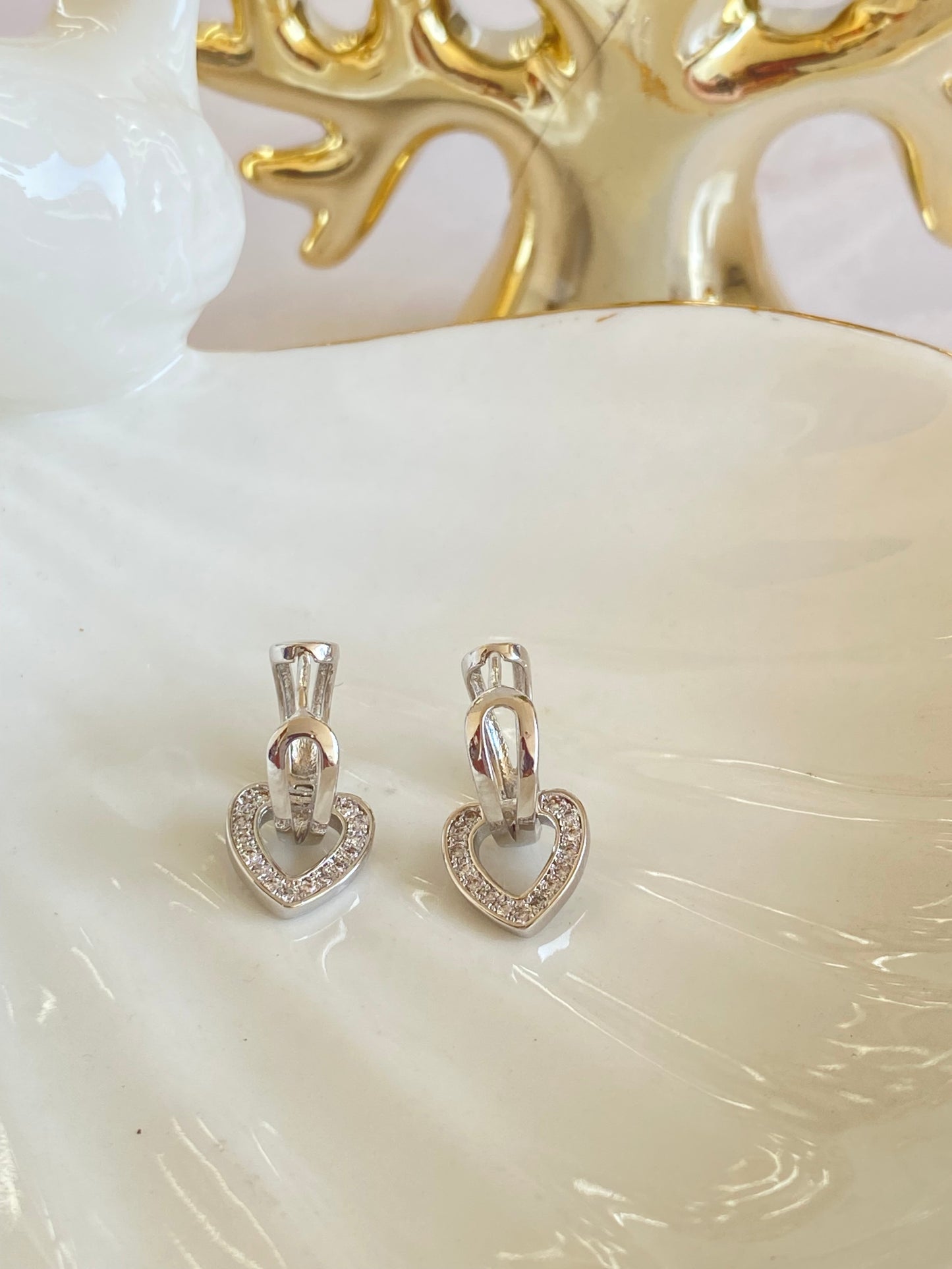 Aros corazón rodio y microcircones