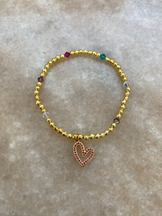 Pulsera corazón fucsia y cristales swarovski