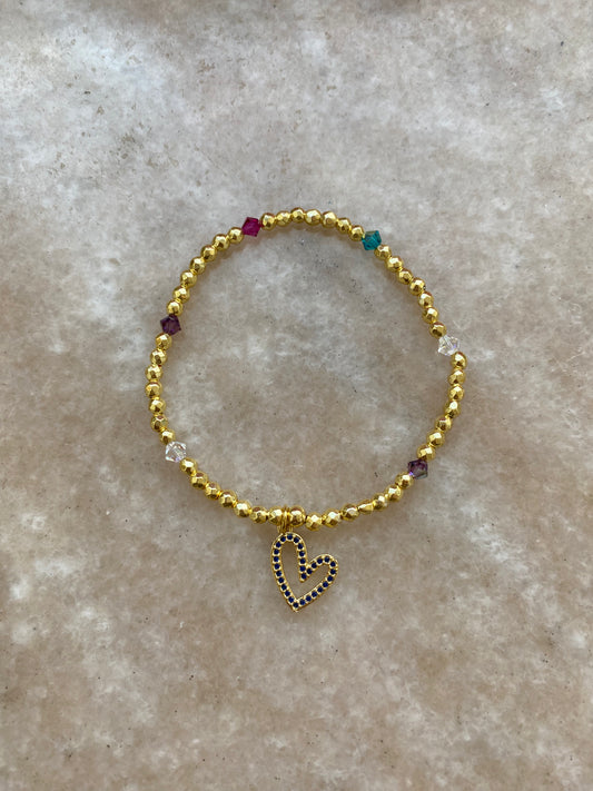 Pulsera corazón azul y cristales swarovski