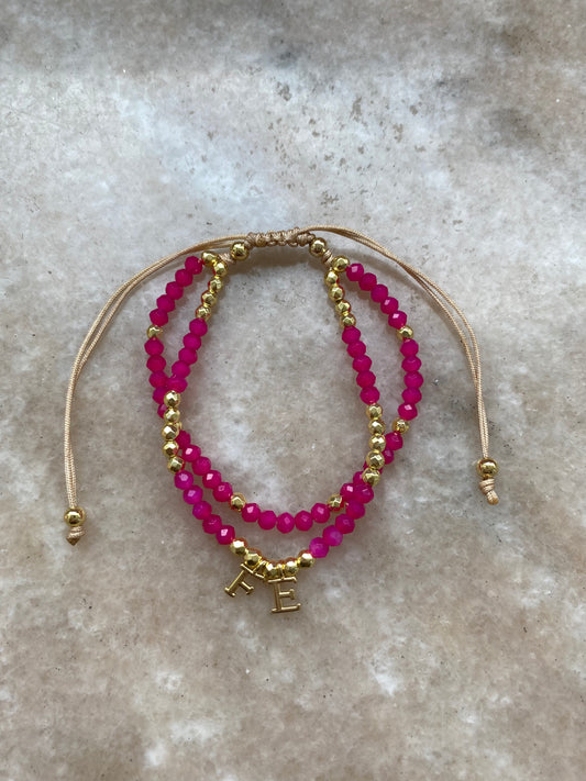 Pulseras Fe cristales fucsia doble ajustable