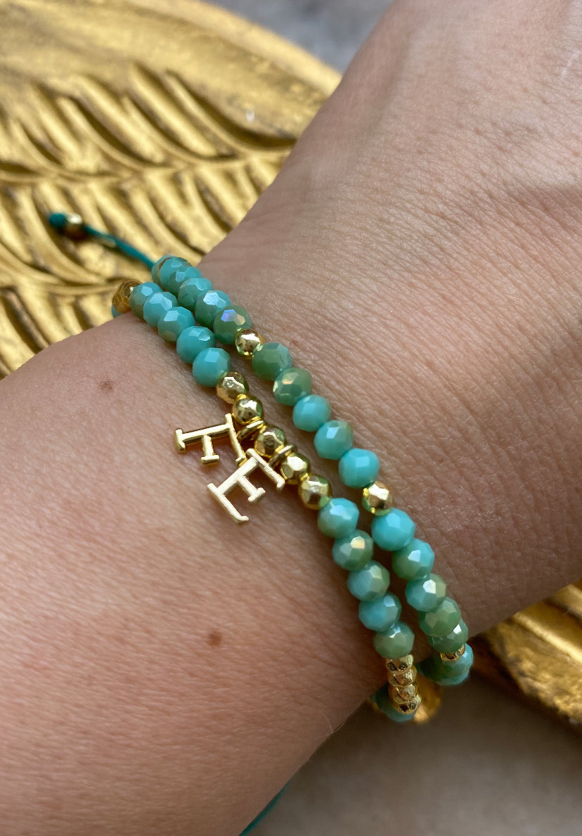 Pulsera Fe cristales menta doble ajustable